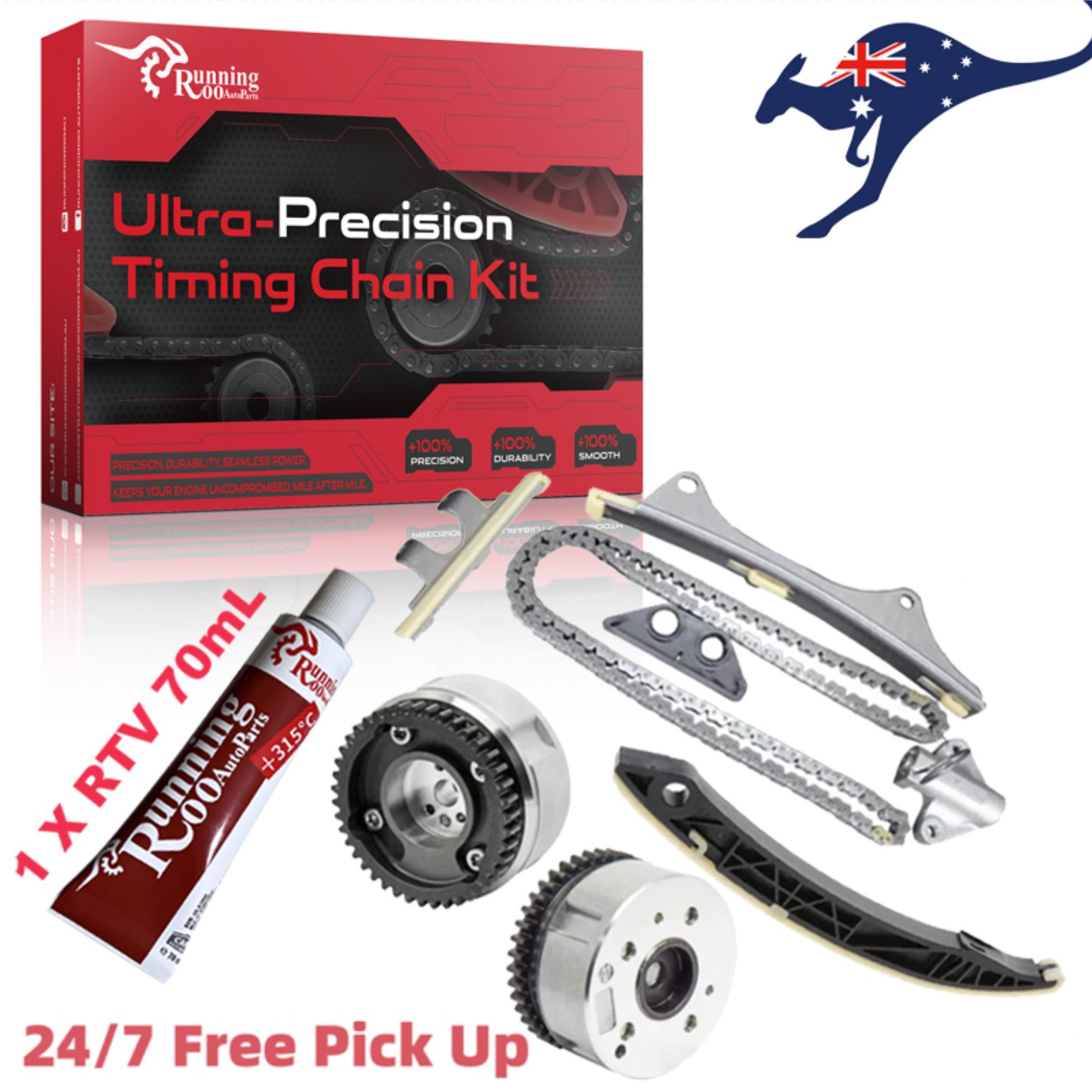 Timing Kit w/2 VVT +75ml RunningRoo RTV for Hyundai Accent i20 Kia Rio 1.4 G4LC