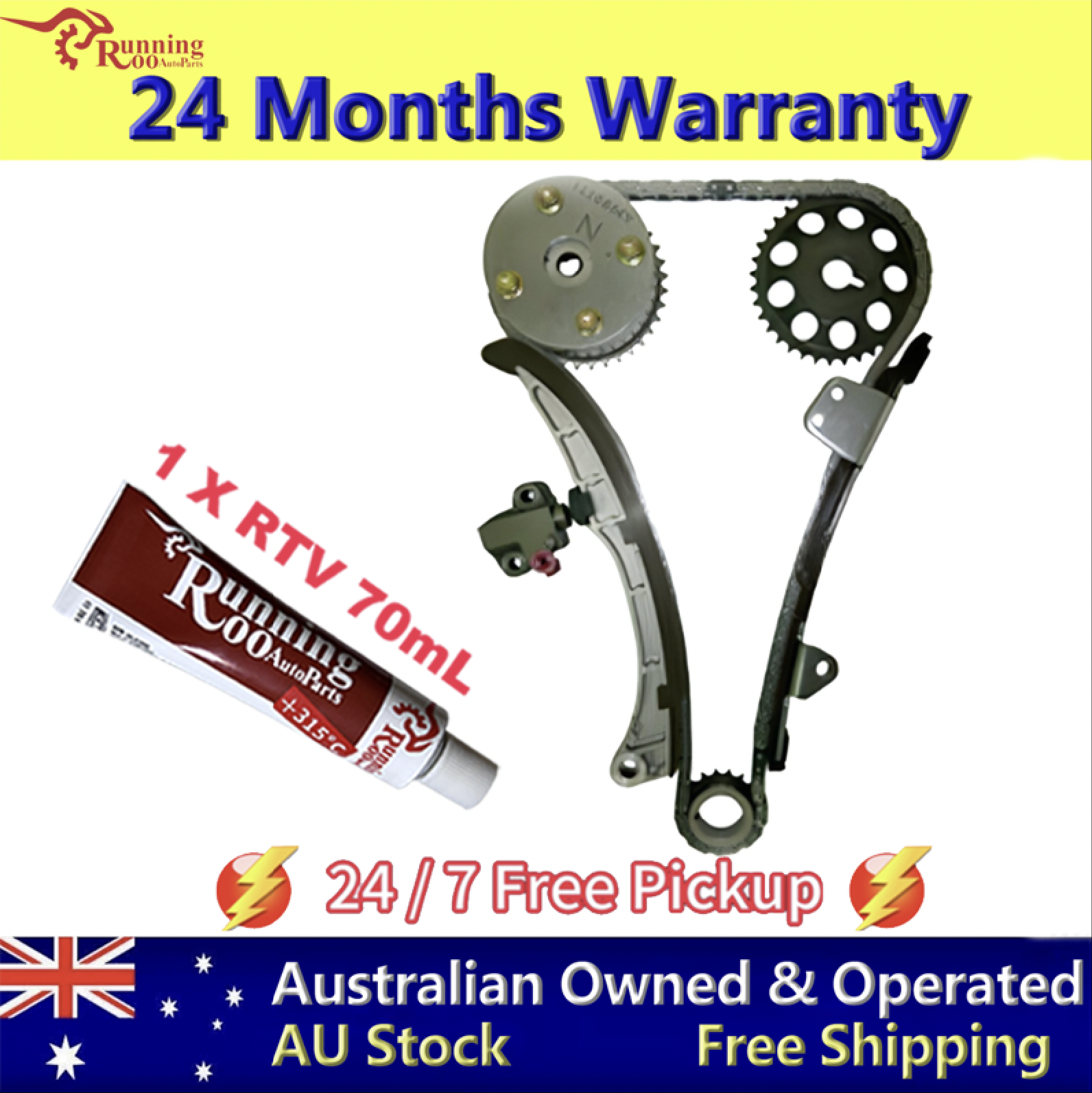 RunningRoo Full Timing Chain Kit for Toyota 2NZFE 1.3L + RTV Sealant Included
