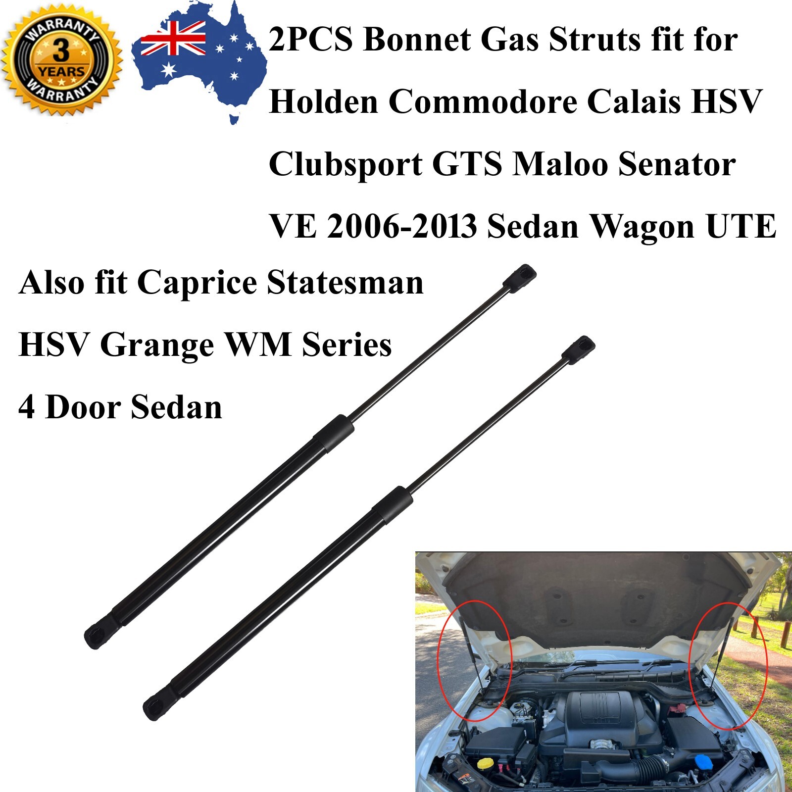 2 Bonnet Hood Stay Gas Struts For Holden Commodore VE Omega SS V Z SV6 2006~2013