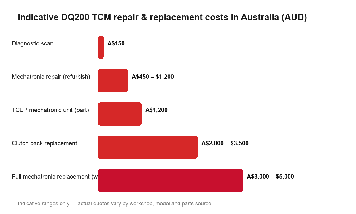 Indicative DQ200 TCM repair and replacement costs in Australia in Australian dollars