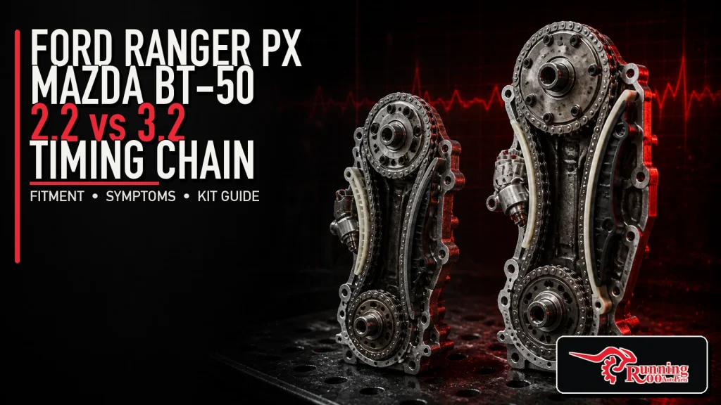 Illustrative Ford Ranger PX and Mazda BT-50 2.2 versus 3.2 timing-chain comparison cover