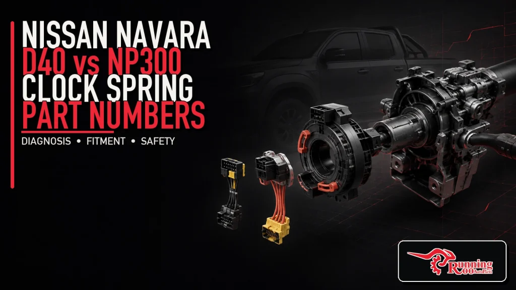 Illustrative Nissan Navara clock spring fitment artwork showing an exploded steering-column spiral cable assembly