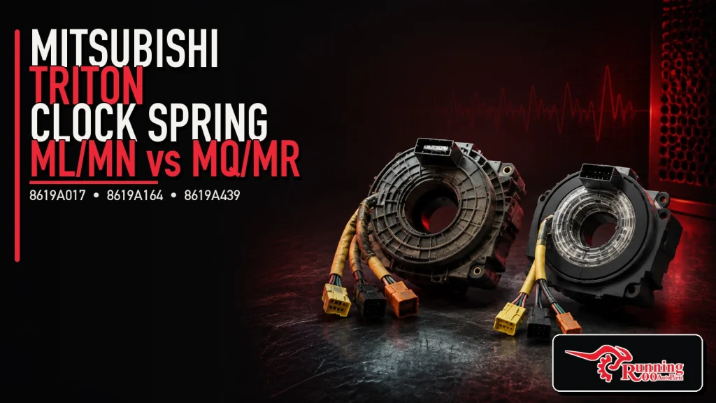 Illustrative Mitsubishi Triton clock spring comparison artwork with two different spiral cable modules