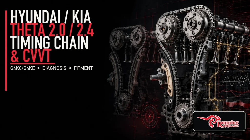 Illustrative Hyundai and Kia 2.0/2.4 Theta timing chain and CVVT fitment guide cover – RunningRoo Auto Parts