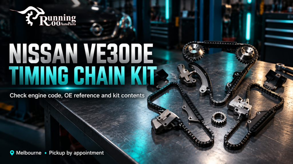 Nissan VE30DE timing chain kit — RunningRoo editorial cover illustration
