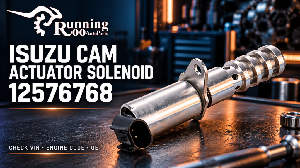 Isuzu camshaft actuator solenoid 12576768 — RunningRoo editorial cover illustration